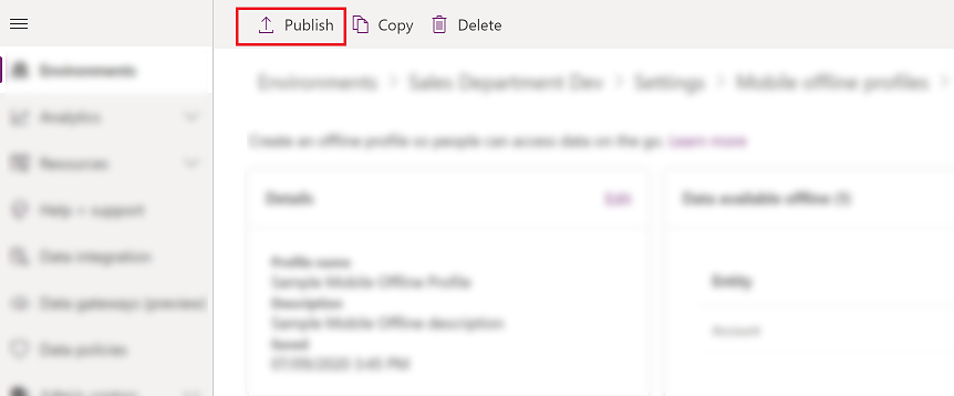 Publica el perfil fora de línia.