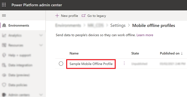 Seleccioneu Perfil fora de línia.