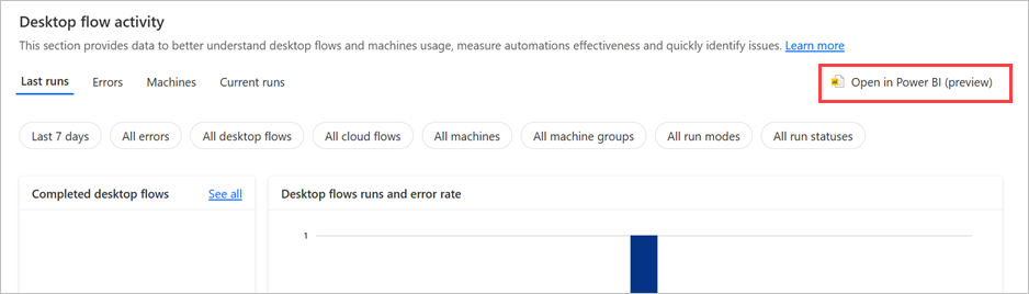 L'opció d'obrir els gràfics a l'aplicació d'escriptori Power BI .