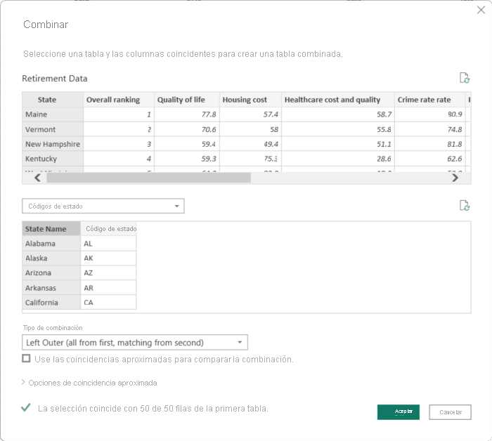 Screenshot of Power Query Editor's Merge dialog.