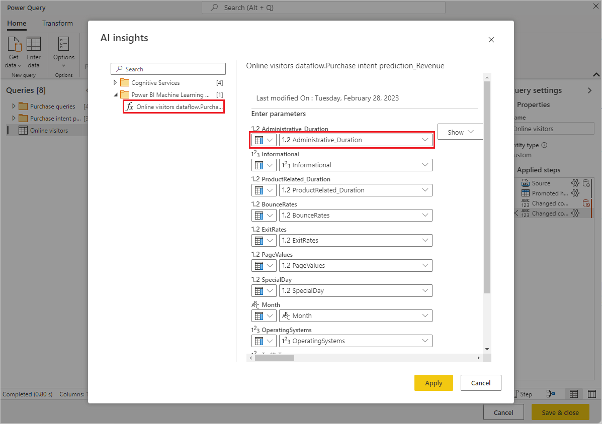 Captura de pantalla que muestra el explorador de funciones de Power Query.