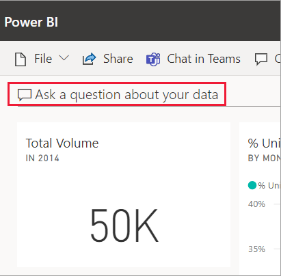 Captura de pantalla de la opción Pregunte algo sobre sus datos en un cuadro rojo en el panel del objeto visual.