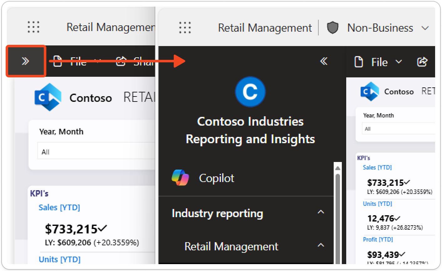 Captura de pantalla del botón que se debe seleccionar para expandir la navegación de la aplicación, una vez desplegada.