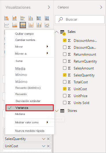 Captura de pantalla del campo Tooltip que muestra el menú desplegable para seleccionar funciones de agregación.