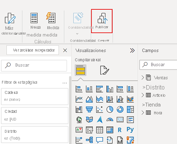 Screenshot of Power BI Desktop showing the Publish button.