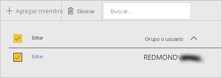 Captura de pantalla que muestra cómo eliminar miembros.