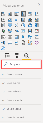 Captura de pantalla del panel de análisis con el cuadro de búsqueda resaltado.