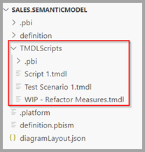 Captura de pantalla de la estructura de archivos para guardar pestañas en un archivo de Power BI Desktop.
