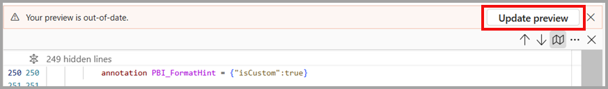 Captura de pantalla del botón actualizar vista previa.
