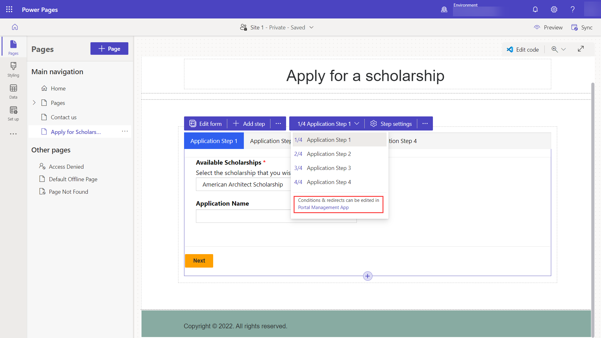 Iniciar l'aplicació d'administració del portal.