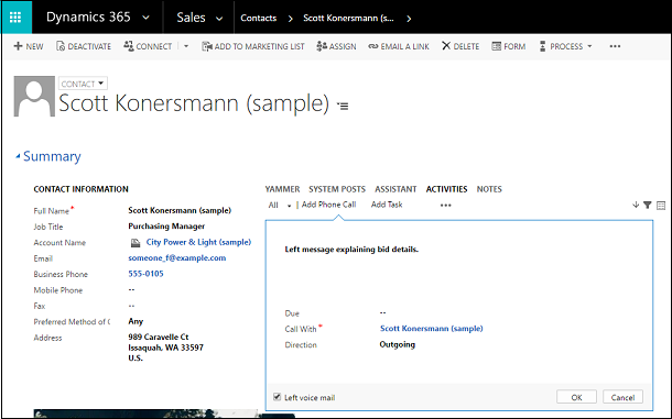 Lync Trucades rastrejades com a activitats.