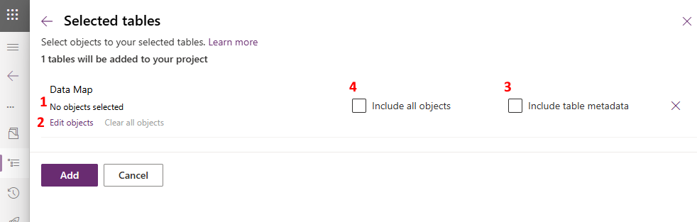 Opcions disponibles per a què incloure amb un component de solució existent.