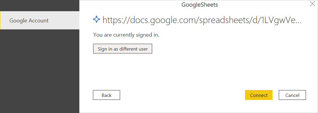 Conéctese a Google Sheets Data.