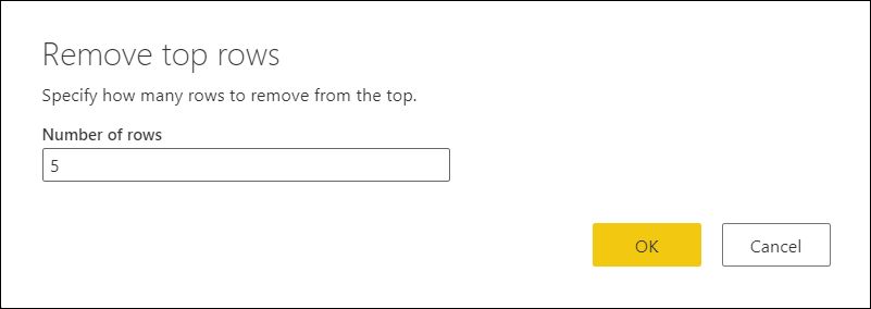 Cuadro de diálogo Quitar filas superiores.