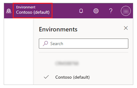 Opció de configuració del portal Triar un entorn.