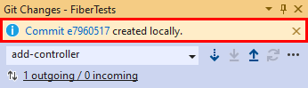 Screenshot showing the commit details link the 'Git Changes' window in Visual Studio 2019.