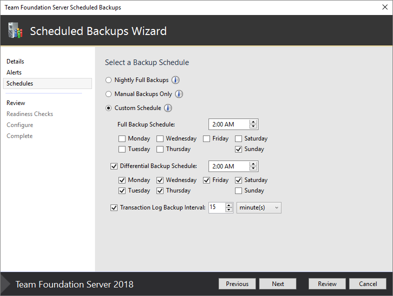 Choose a preconfigured or custom schedule