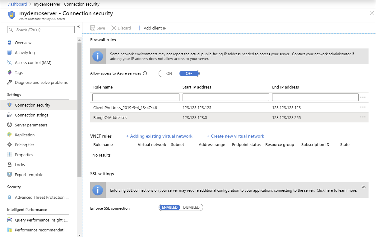 Azure Portal: reglas de firewall