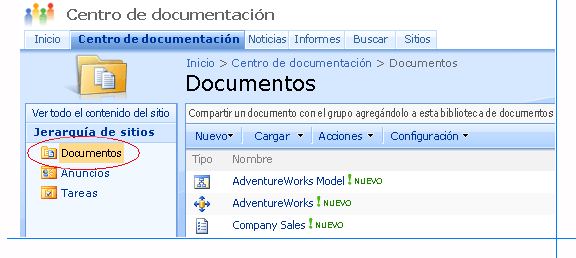 Biblioteca de SharePoint con un origen de datos compartido