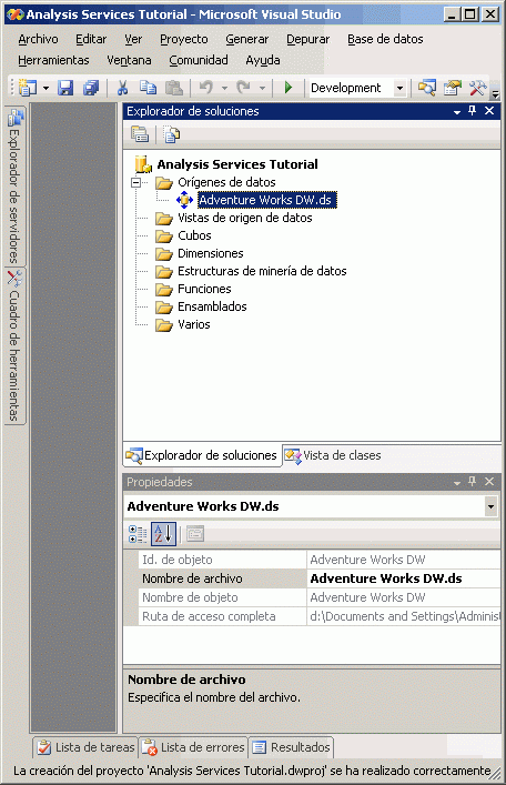 Adventure Works DW.ds en la carpeta Orígenes de datos