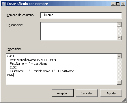 Cuadro de diálogo Crear cálculo con nombre