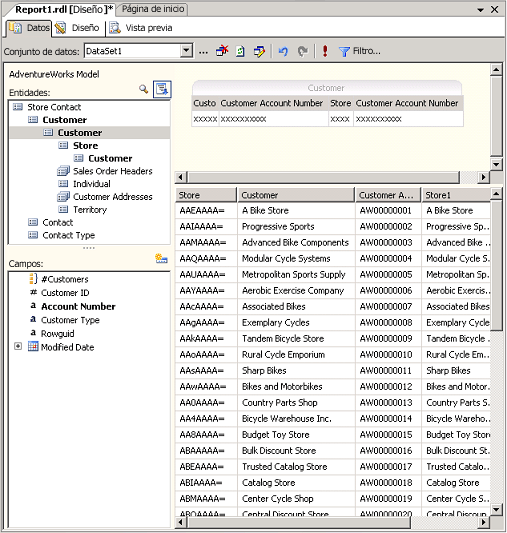 Captura de pantalla del Generador de modelos de informe
