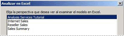 Objetos de la perspectiva Internet Sales