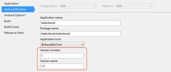 Establecer el número de versión