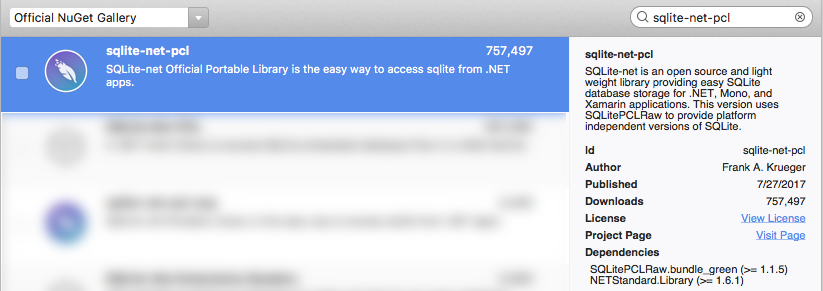 Paquete SQLite.NET NuGet Paquete SQLite.NET NuGet