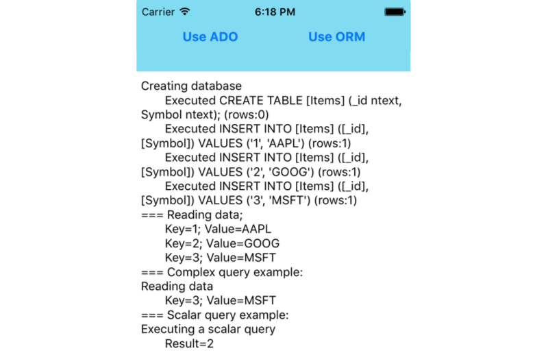 Ejemplo de SQLite.NET de iOS