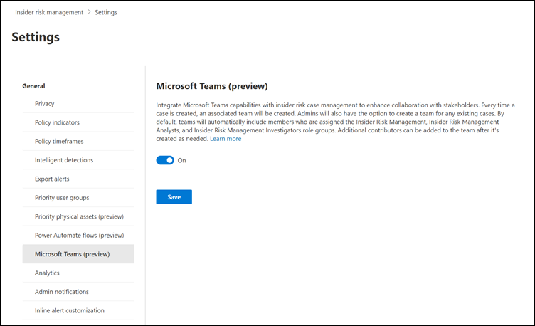 Administración de riesgos internos de Microsoft Teams.
