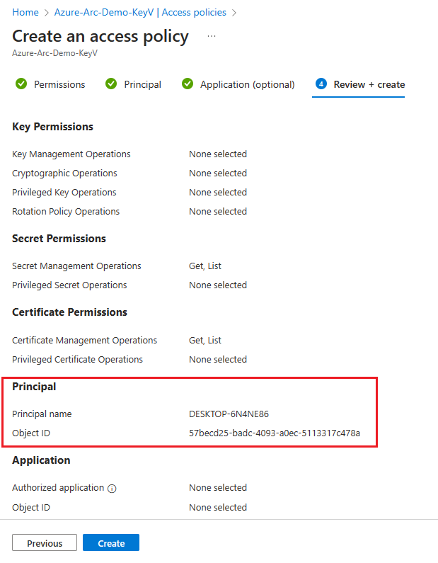 Captura de pantalla de Azure Portal para revisar y crear una directiva de acceso.