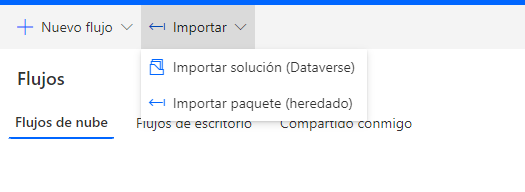 Captura de pantalla de Importar paquete.