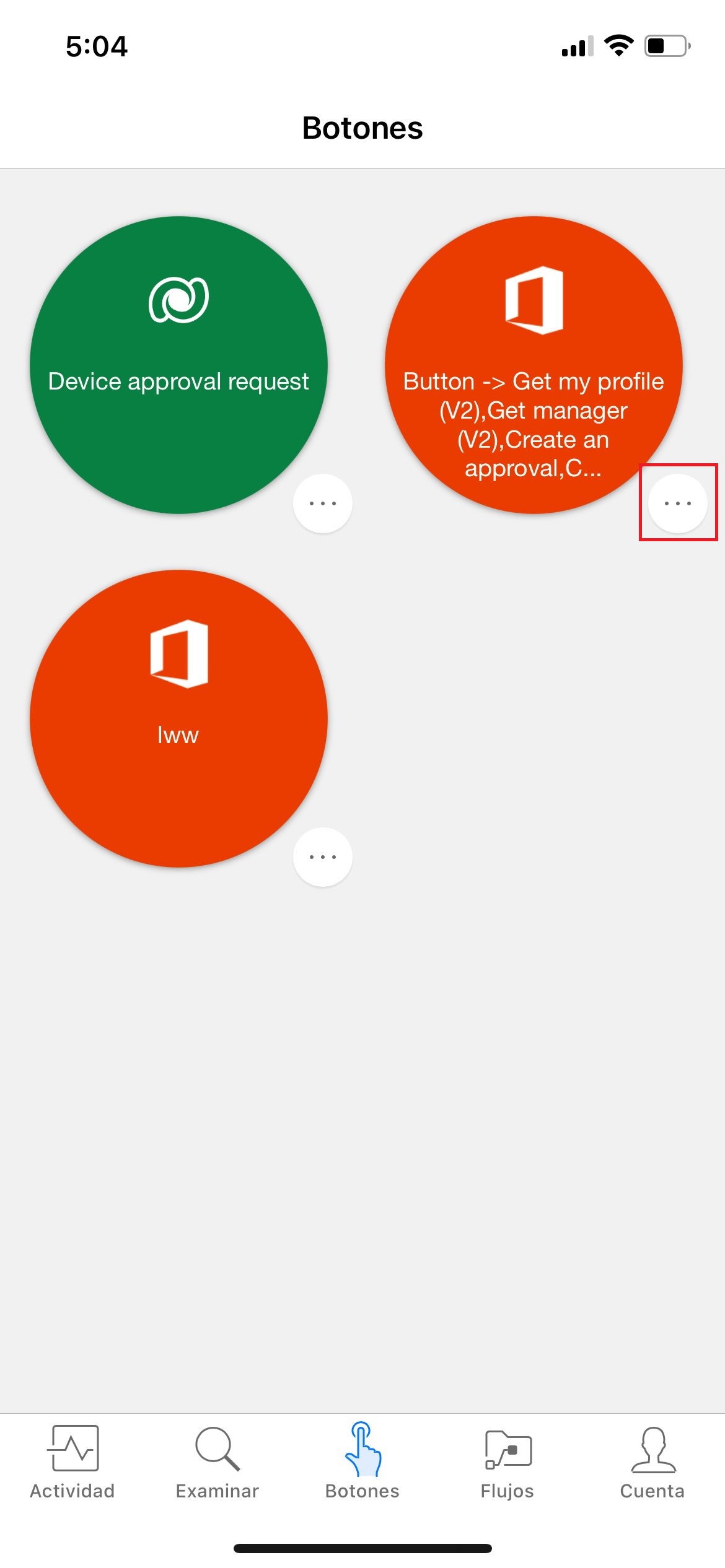 Captura de pantalla de la pestaña Botones con el botón de puntos suspensivos resaltado junto al botón Enviarme un recordatorio en 10&nbsp;minutos.