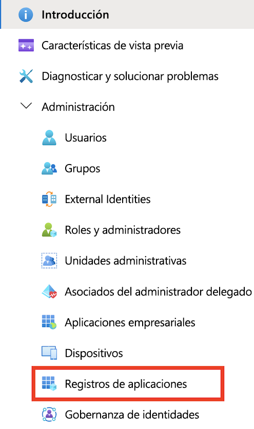 Captura de pantalla que muestra el menú de Microsoft Entra ID en Azure Portal.