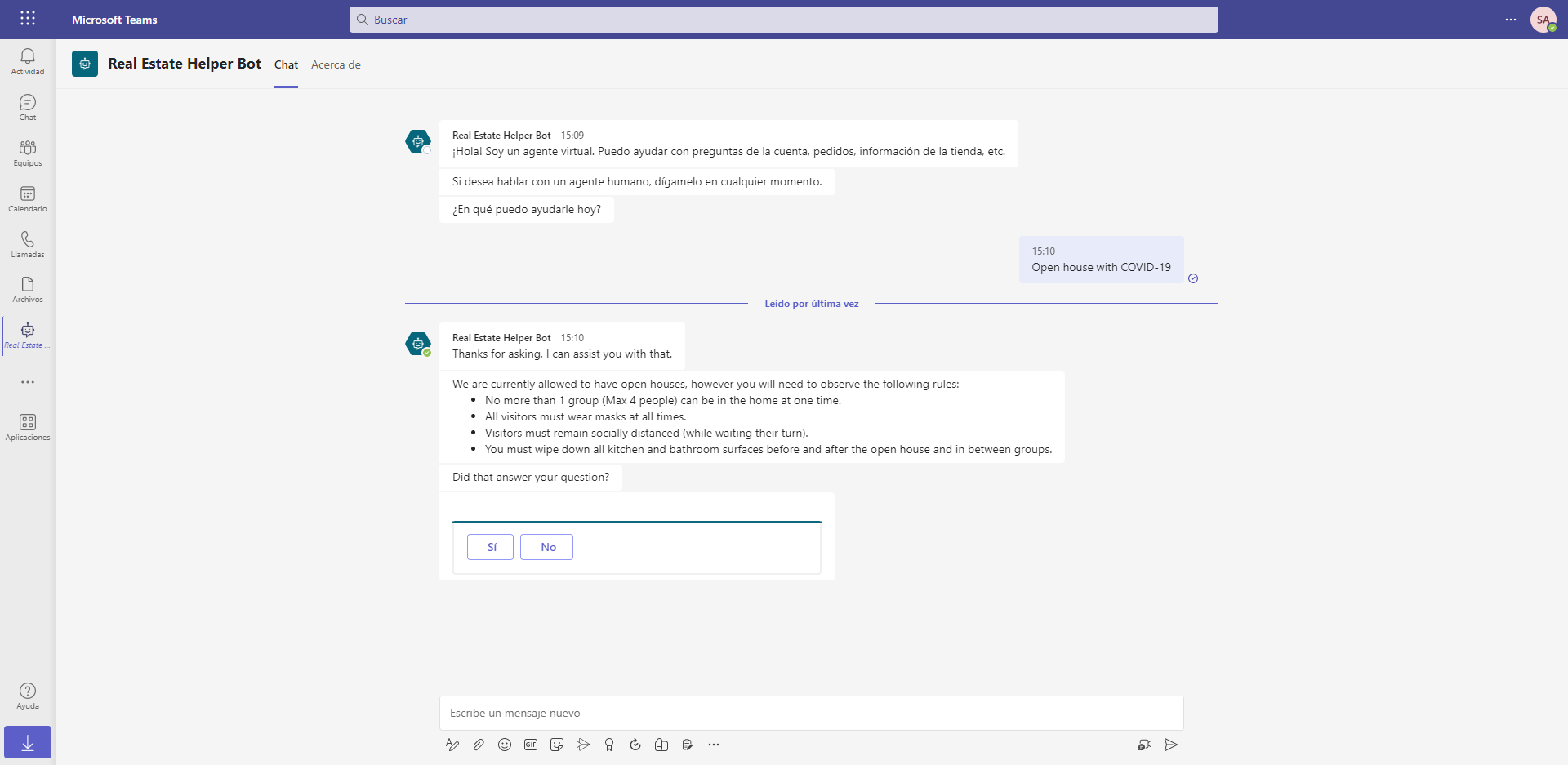 Captura de pantalla de un agente auxiliar para empresas inmobiliarias
