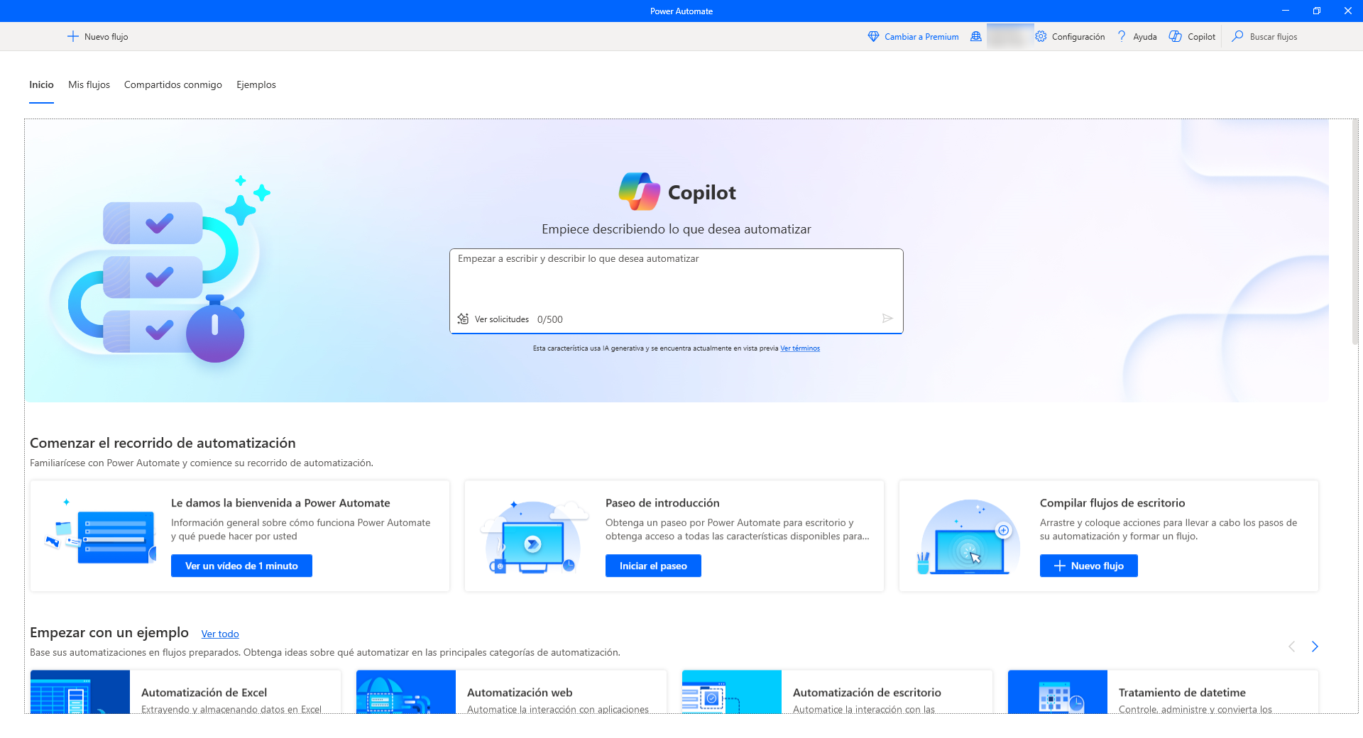 Captura de pantalla del botón Nuevo flujo en la consola.