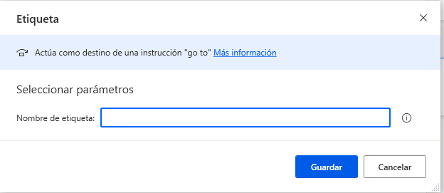 Captura de pantalla del cuadro de diálogo Propiedades de la acción Etiqueta