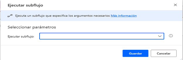 Captura de pantalla del cuadro de diálogo de propiedades de la acción Ejecutar subflujo