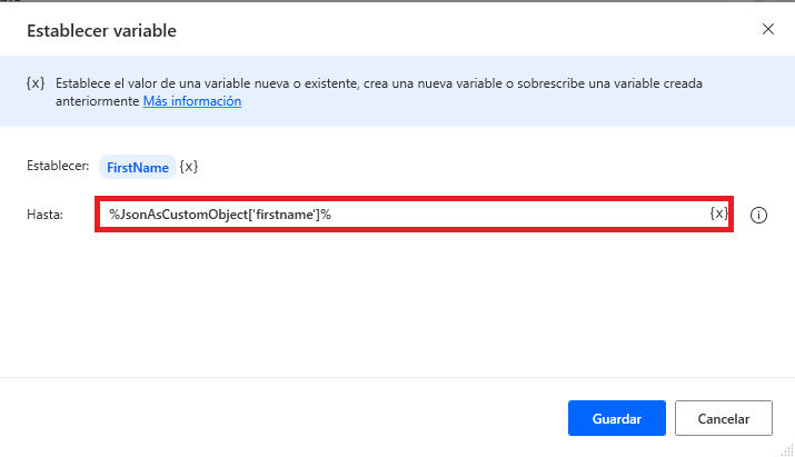 Captura de pantalla de la notación para acceder a un elemento JSON.