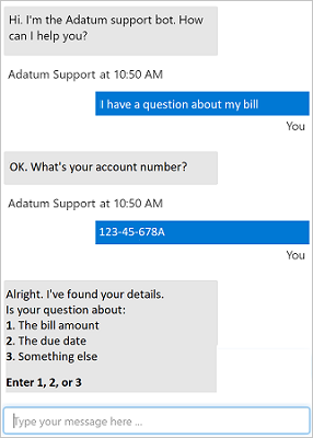 Captura de pantalla de una conversación de bot que apoya al servicio al cliente.