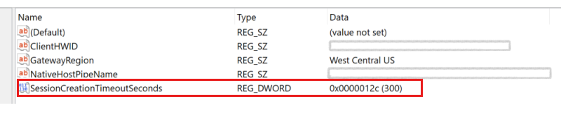 Pasos para crear una nueva sesión DWORD SessionCreationTimeoutSeconds con un valor de tiempo de espera.