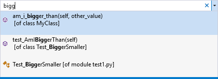 Captura de pantalla que muestra el comando Ir a en Visual Studio.