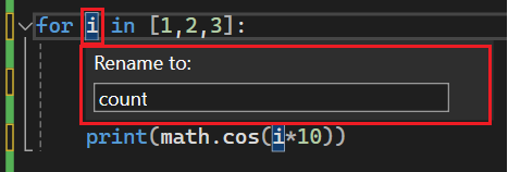 Captura de pantalla que muestra cómo especificar un nombre diferente para un identificador en Visual Studio 2022.