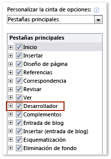 The Developer check box in the Word Options dialog The Developer check box in the Word Options dialog