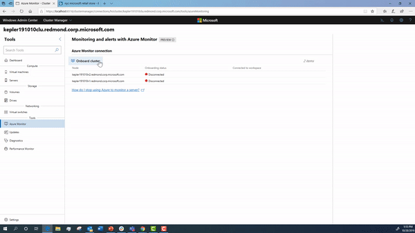 Gif of onboarding cluster to Azure Monitor