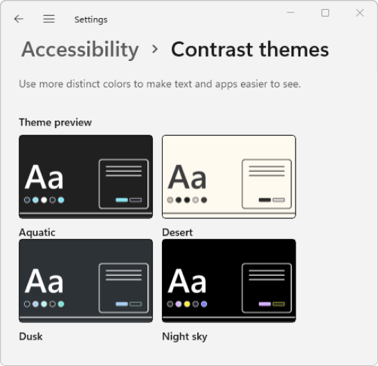 Configuración del tema de contraste.