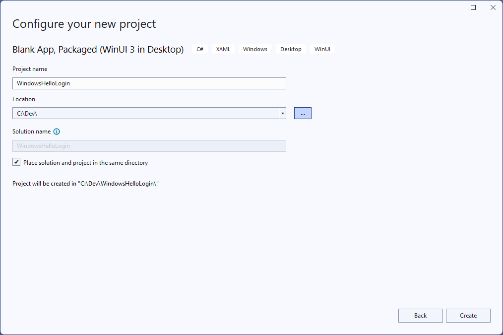Una captura de pantalla de la nueva aplicación de inicio de sesión de Windows Hello iniciando por primera vez