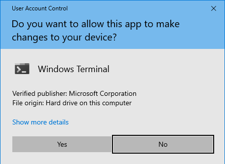 Captura de pantalla de Windows solicitud de control de cuentas de usuario que solicita permisos de administrador para PowerToys.