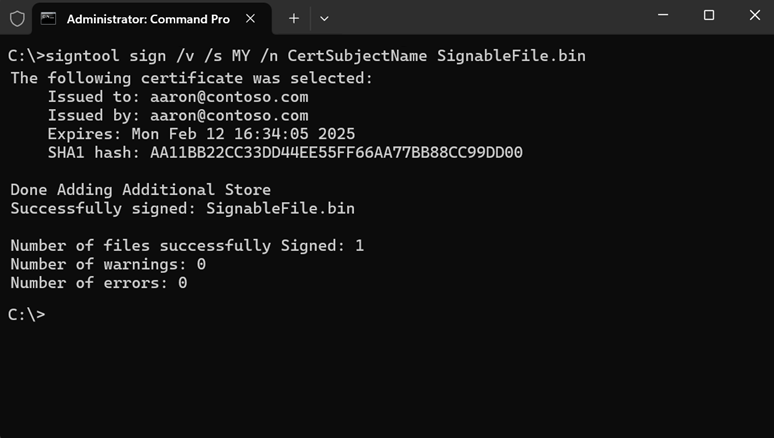 ventana del símbolo del sistema que muestra este comando